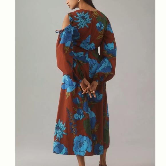 Farm Rio x Anthropologie Long-Sleeve V-Neck Midi Dress Size XS - Picture 3 of 4